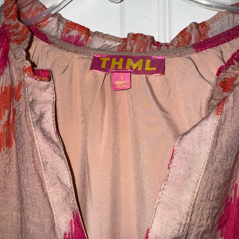 THML Pink and Red Puff Sleeve Blouse - Picture 2 of 6